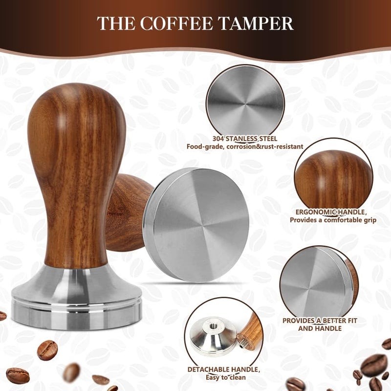 Y-Step 23 PCS Coffee Tamper Set, Espresso Accessories Kit Barista Kit, with Espresso Tamper 51mm, Coffee Stirrer, Frothing Pitcher, Tamper Mat, Latte Art Pen, Sandalwood Tamper for Espresso Machine - Image 3